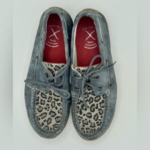 Twisted X Gray and Blue Moccasins with Moccasin-Style Toe